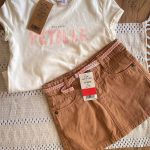 Girls’ White T-Shirt & Brown Skirt Set – 2–3 Years 🤎🤍