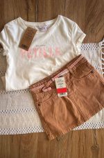 Girls’ White T-Shirt & Brown Skirt Set – 2–3 Years 🤎🤍